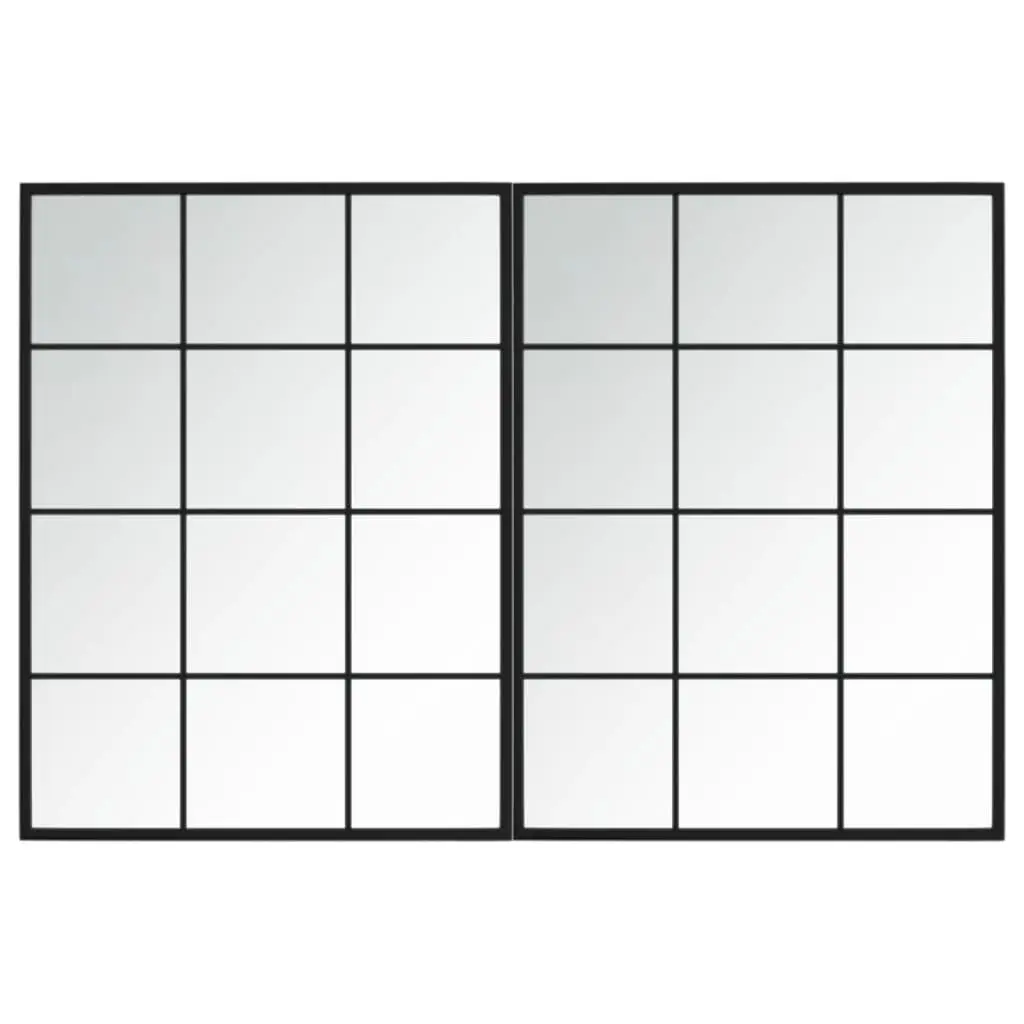 Wall Mirrors 2 Pieces Black 80x60 cm Metal Frame Decor Bedroom Living Room