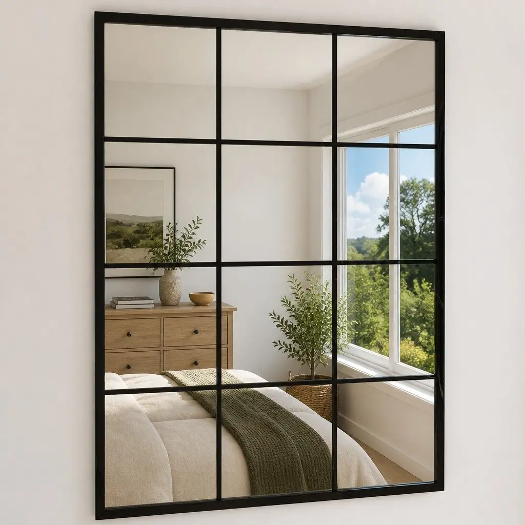3 Piece Set Wall Mirrors Metal Frame Black 80x60cm Hanging for Bedroom Living Room