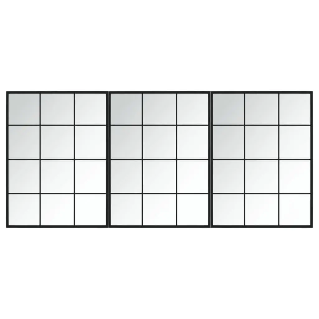 3 Piece Set Wall Mirrors Metal Frame Black 80x60cm Hanging for Bedroom Living Room