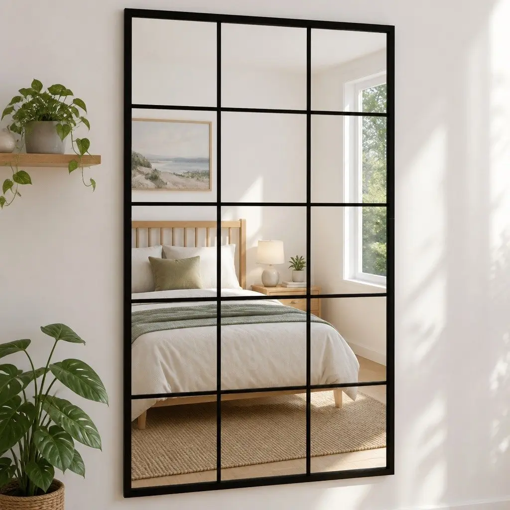 Wall Mirrors Metal Frame Square Black 100x60 cm Set of 2 Mounted for Indoor Use Bedroom Hallway Living Room