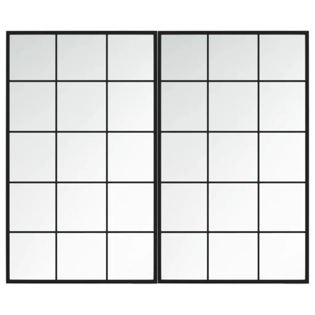 Wall Mirrors Metal Frame Square Black 100x60 cm Set of 2 Mounted for Indoor Use Bedroom Hallway Living Room