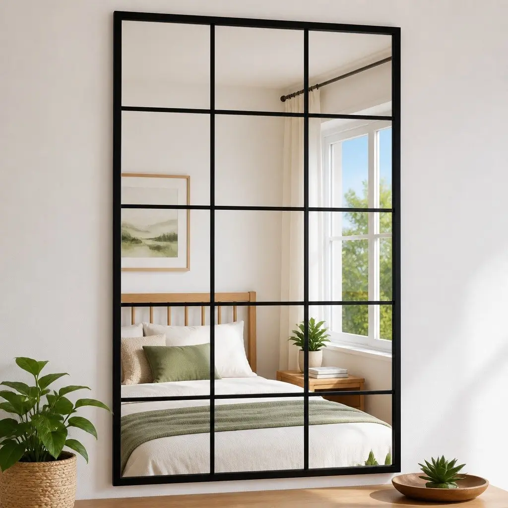 Wall Mirror Metal Frame 100x60 cm Black Set of 4 Pieces Home Decor