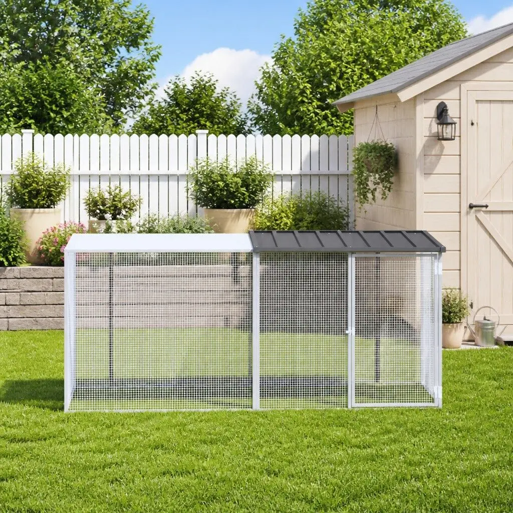Chicken Coop Anthracite Galvanised Steel Roofed Cage 203x98x90cm for Hens and Small Animals