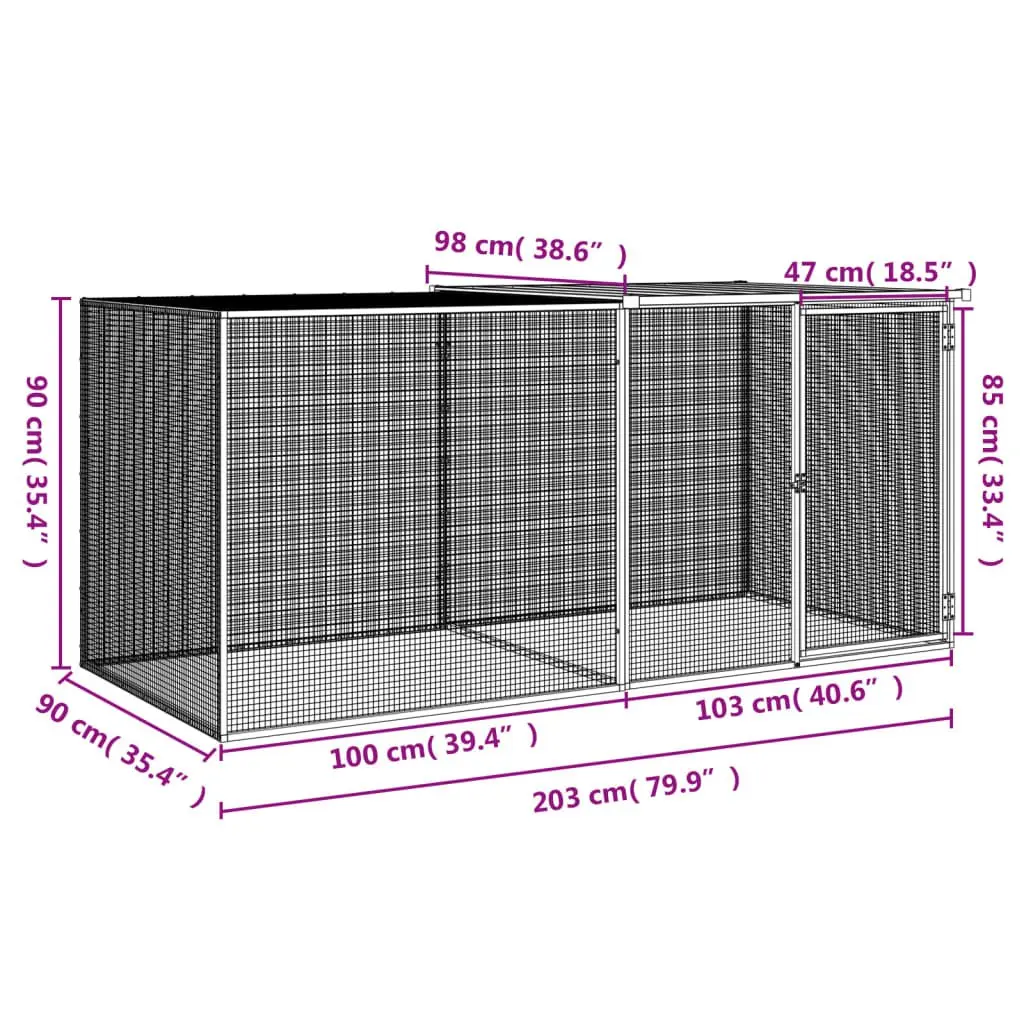 Chicken Coop Anthracite Galvanised Steel Roofed Cage 203x98x90cm for Hens and Small Animals