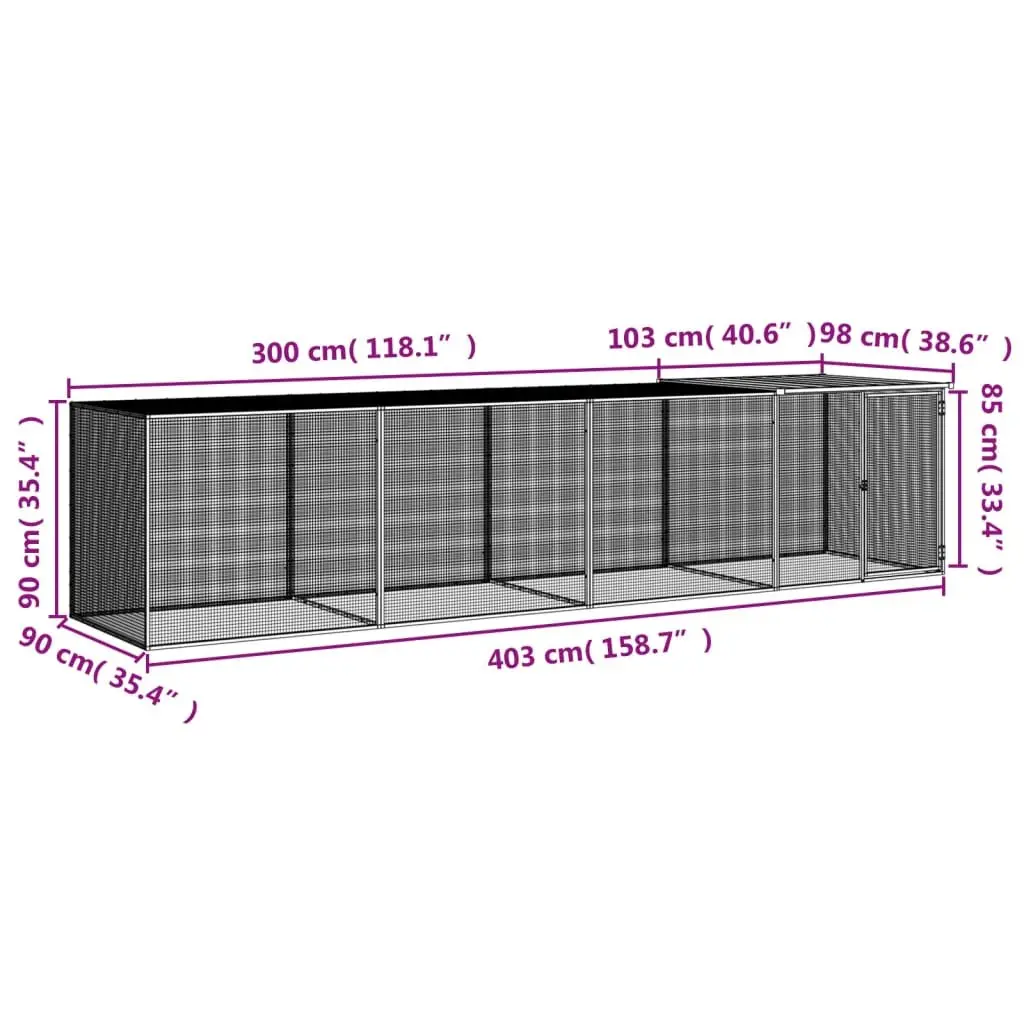 Chicken Coop Roofed Run 403x98x90cm Galvanised Steel Anthracite Outdoor Cage for Hens and Small Animals