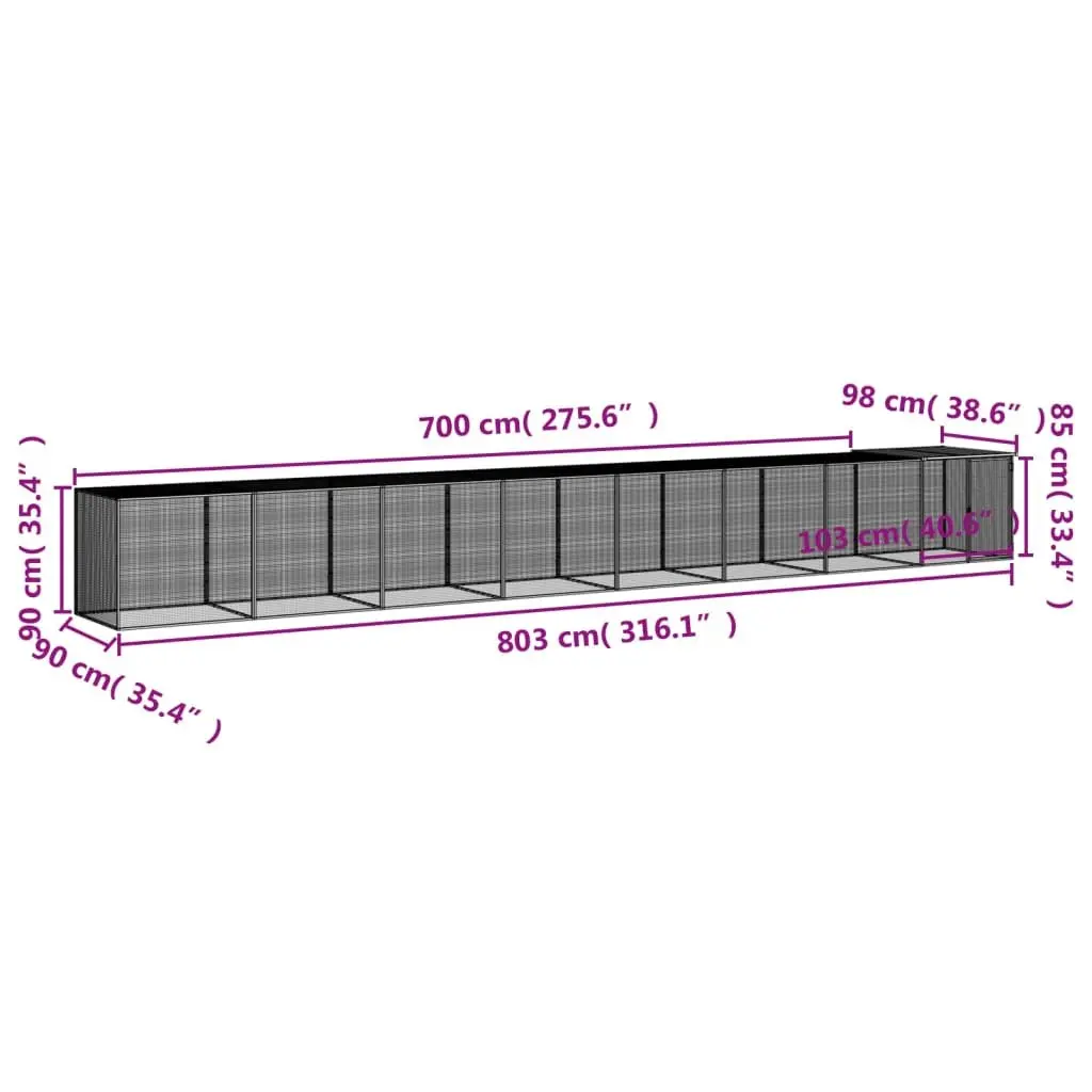 Chicken Cage Galvanised Steel 803 x 98 x 90 cm Anthracite