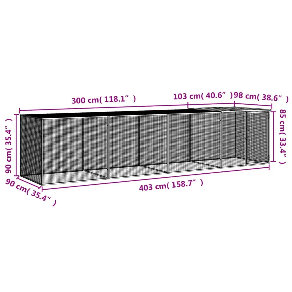 Chicken Coop Galvanised Steel 403x98x90cm Grey Roofed Small Animal Enclosure