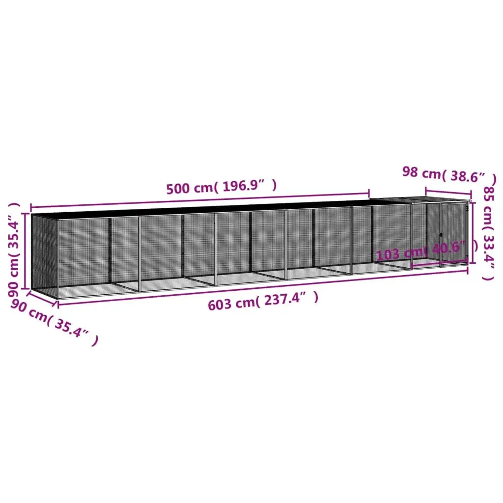 Chicken Cage Galvanised Steel 603x98x90 cm Grey Coop Hen House Run Pen
