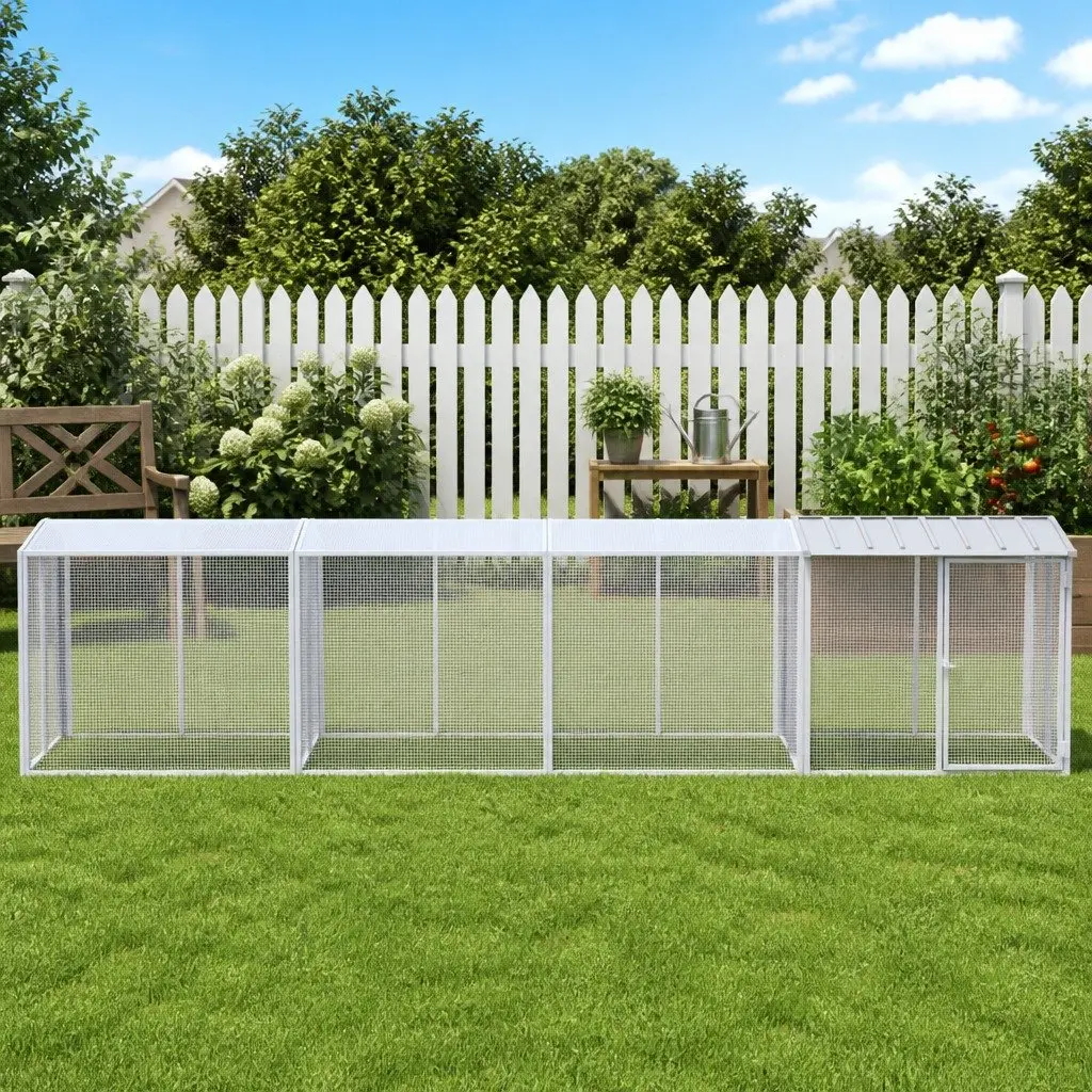 Chicken Coop Run with Roof Galvanised Steel 1003x98x90 cm Grey Hen House Pen