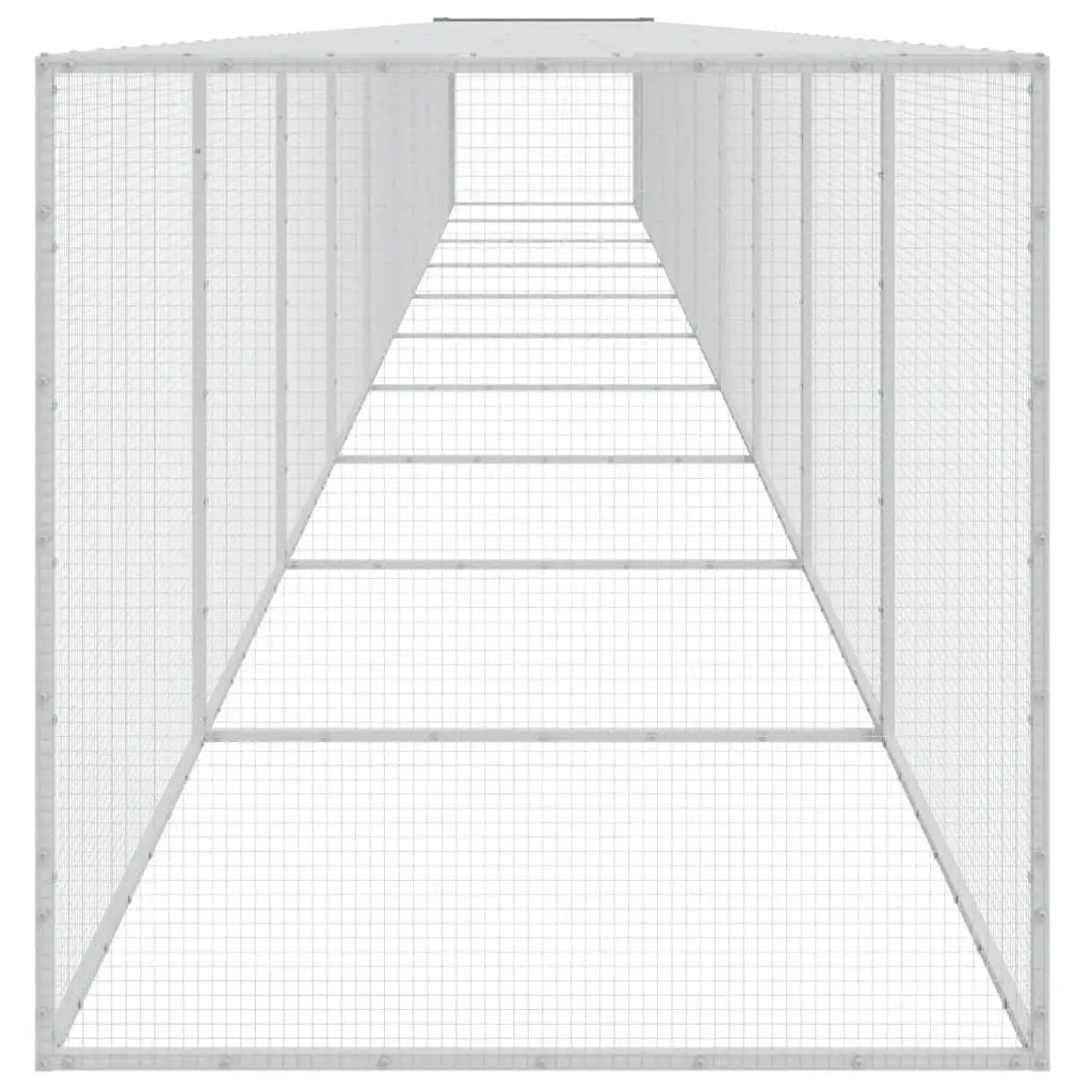 Chicken Coop Run with Roof Galvanised Steel 1003x98x90 cm Grey Hen House Pen