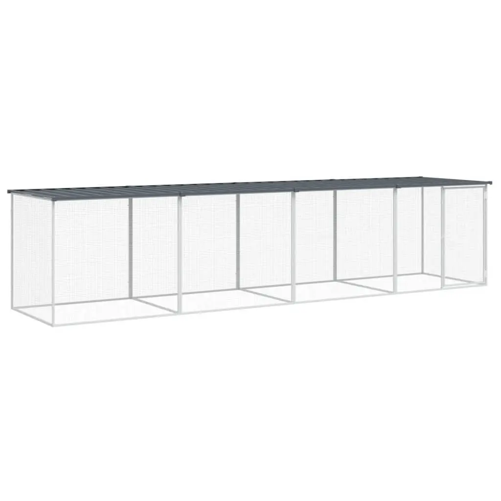Chicken Coop Galvanised Steel Anthracite 403x98x90cm Roofed Run for Chickens Hens and Small Animals