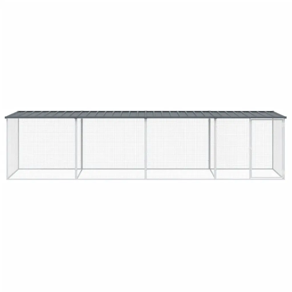 Chicken Coop Galvanised Steel Anthracite 403x98x90cm Roofed Run for Chickens Hens and Small Animals