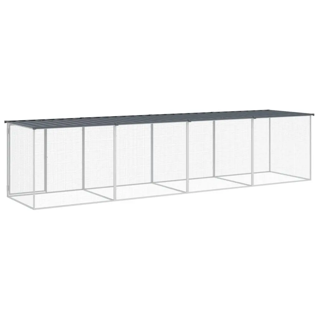 Chicken Coop Galvanised Steel Anthracite 403x98x90cm Roofed Run for Chickens Hens and Small Animals