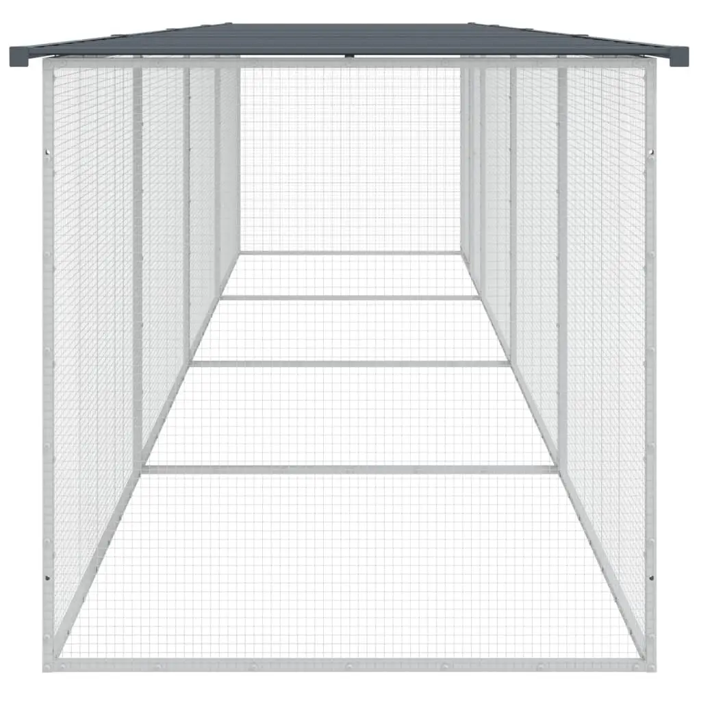 Chicken Coop Galvanised Steel Anthracite 403x98x90cm Roofed Run for Chickens Hens and Small Animals
