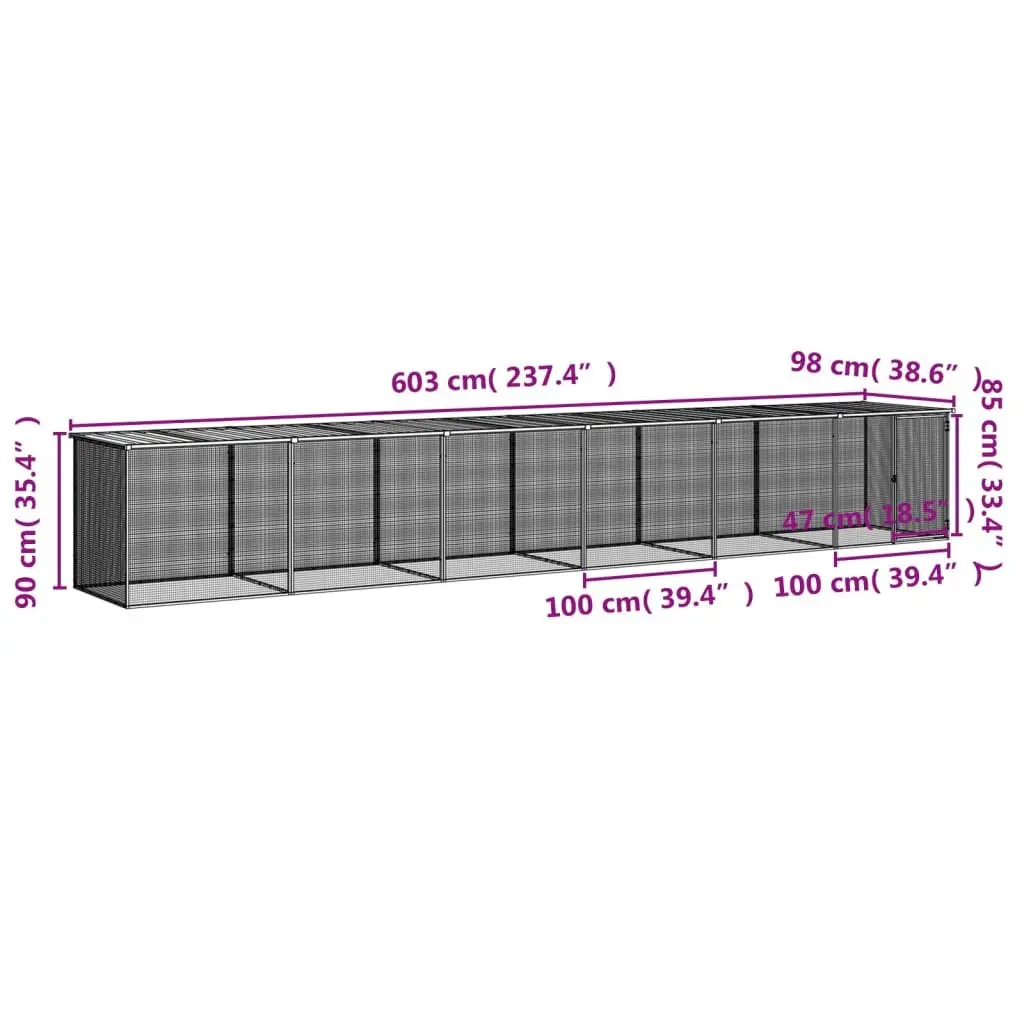Chicken Cage with Roof Anthracite 603x98x90cm Galvanised Steel Coop Small