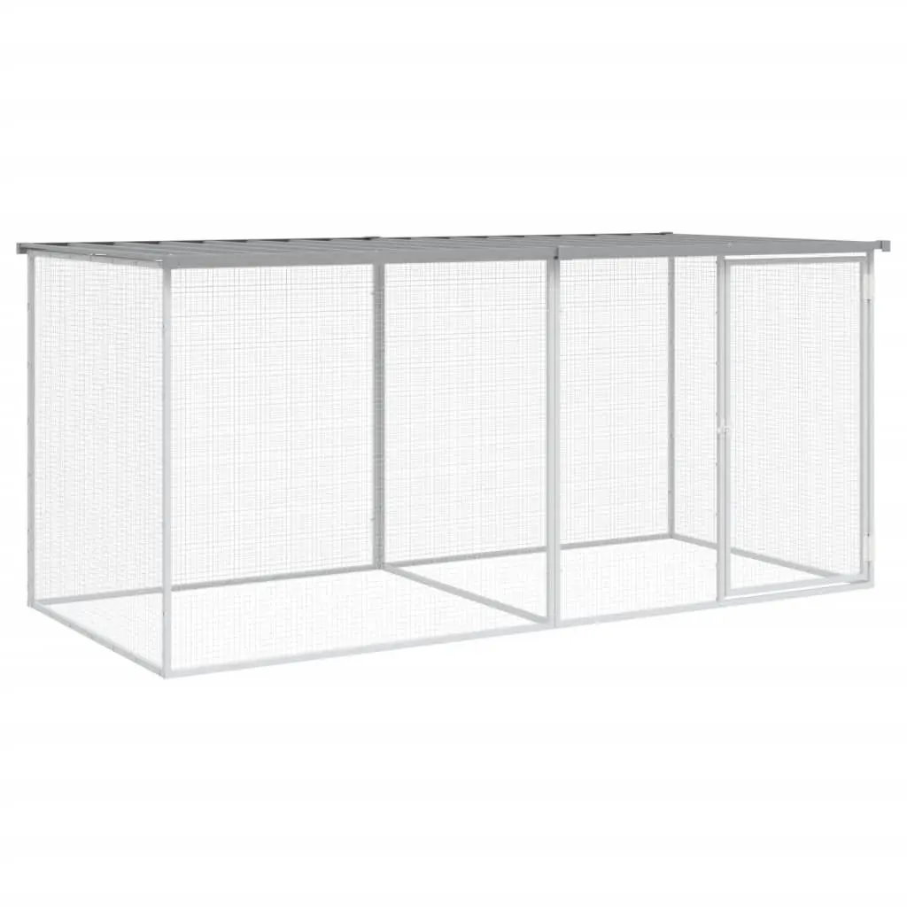 Chicken Coop Pen Grey Galvanised Steel Outdoor Run with Roof 203x98x90cm