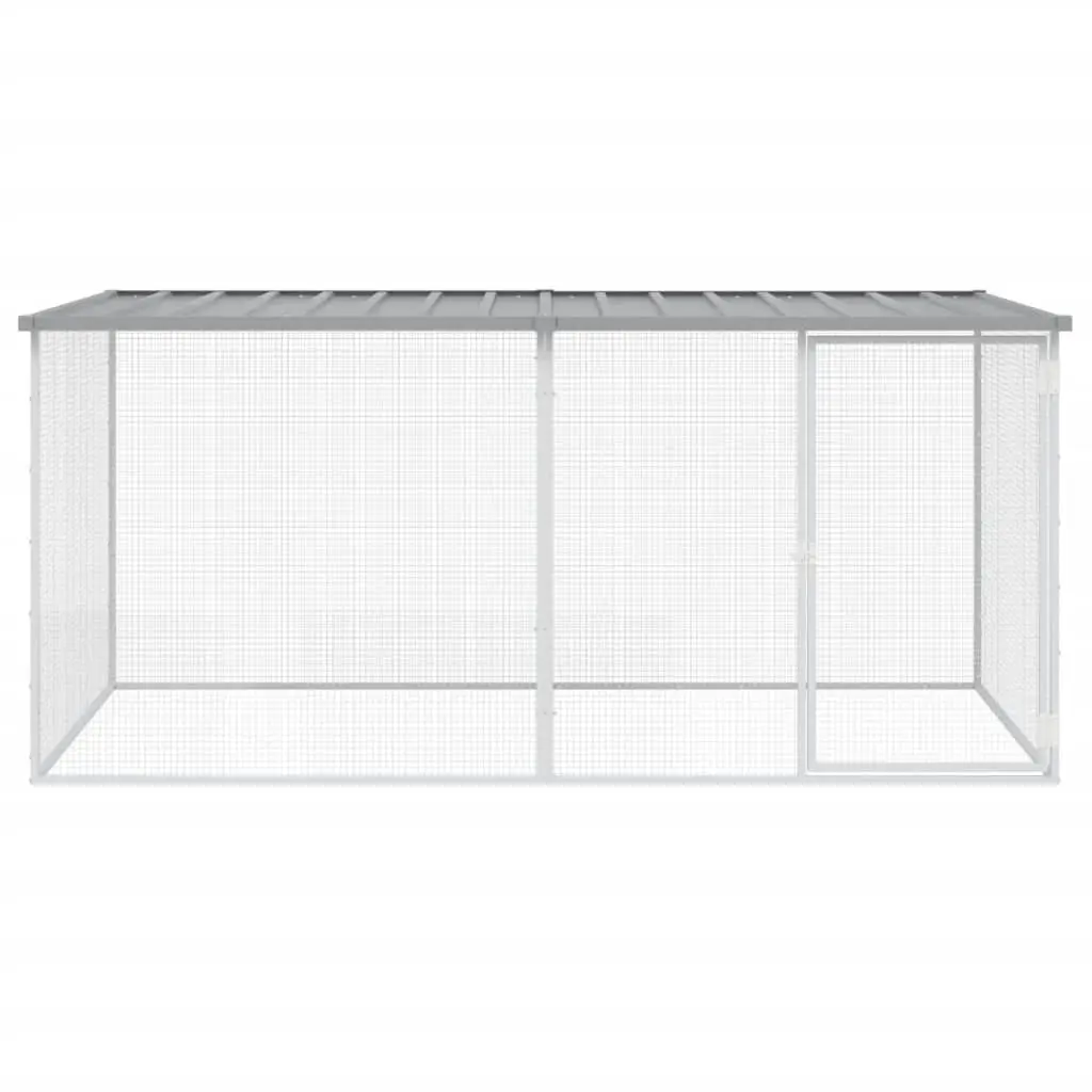 Chicken Coop Pen Grey Galvanised Steel Outdoor Run with Roof 203x98x90cm