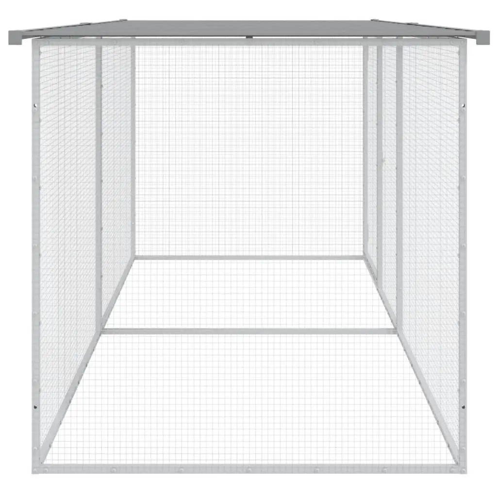 Chicken Coop Pen Grey Galvanised Steel Outdoor Run with Roof 203x98x90cm