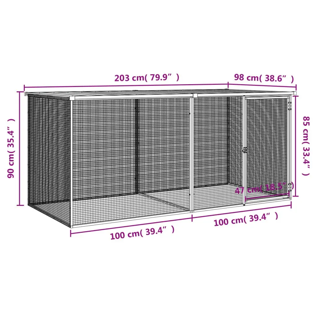 Chicken Coop Pen Grey Galvanised Steel Outdoor Run with Roof 203x98x90cm
