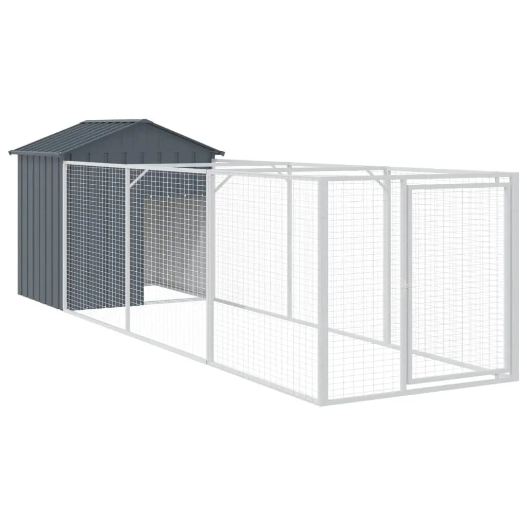 Dog House with Extended Run Anthracite Galvanised Steel Outdoor Pet Kennel Cage