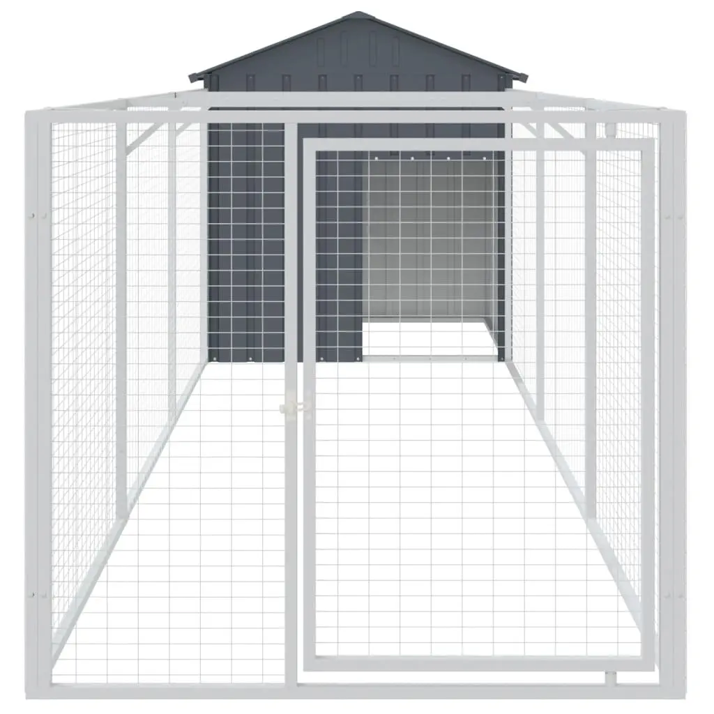 Dog House with Extended Run Anthracite Galvanised Steel Outdoor Pet Kennel Cage