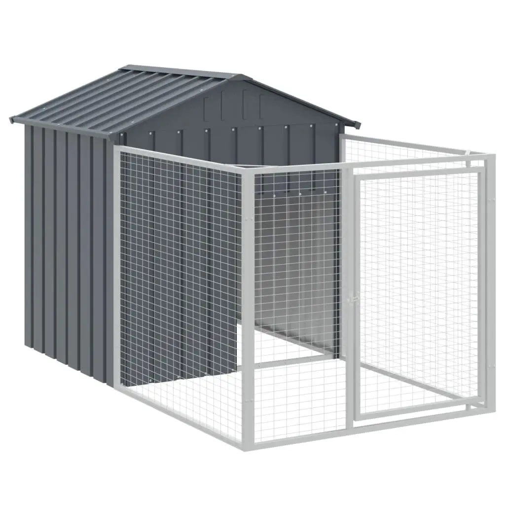 Dog House with Extended Run Anthracite Galvanised Steel Outdoor Pet Kennel Cage