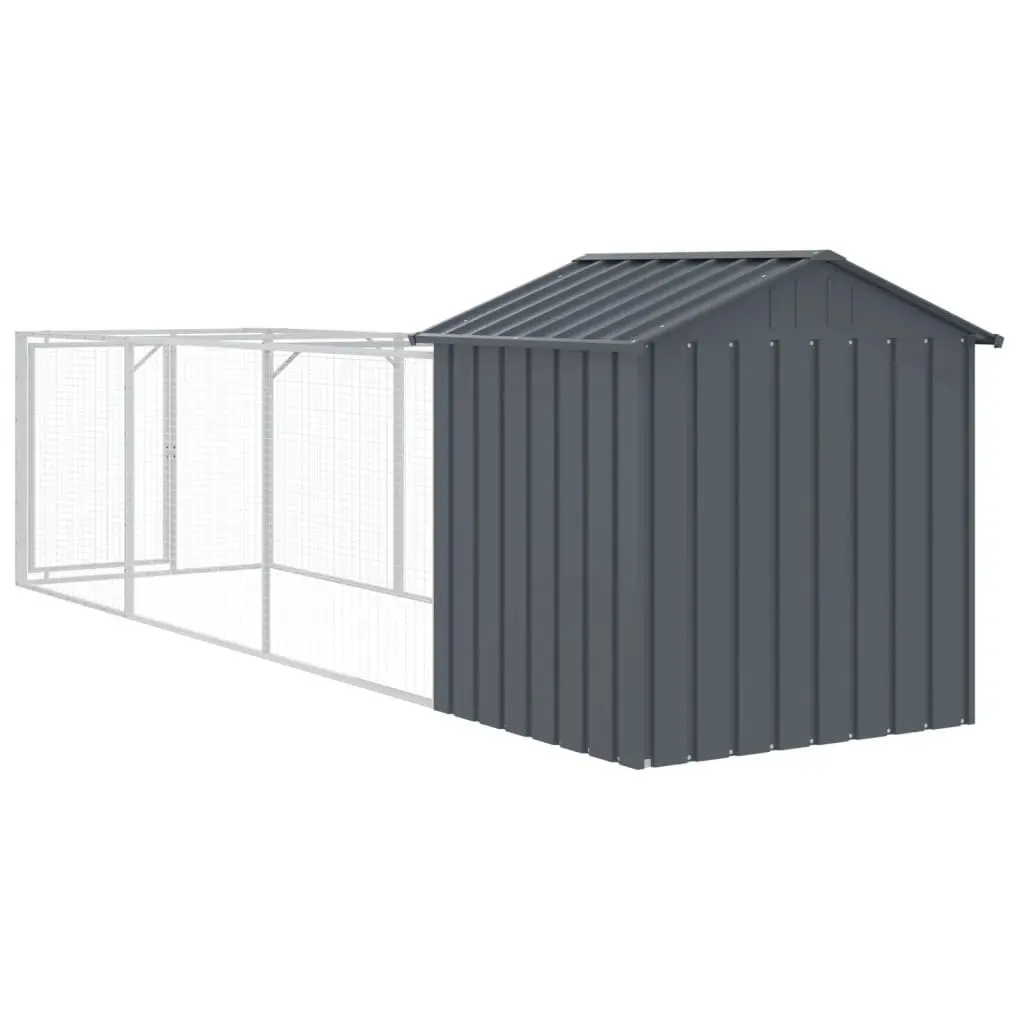Dog House with Extended Run Anthracite Galvanised Steel Outdoor Pet Kennel Cage