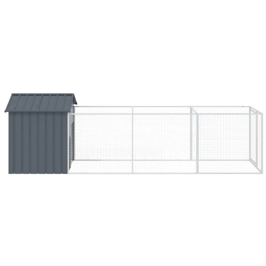 Dog House with Extended Run Anthracite Galvanised Steel Outdoor Pet Kennel Cage