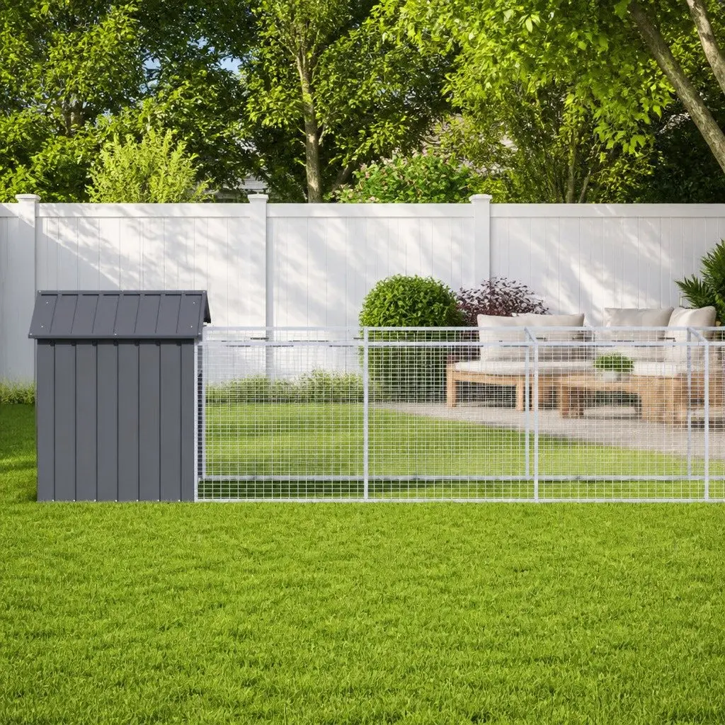Dog House with Run Galvanised Steel 117 x 609 x 123 cm Anthracite