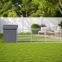 Dog House with Run Anthracite Galvanised Steel Pet Kennel Outdoor Cage Enclosure