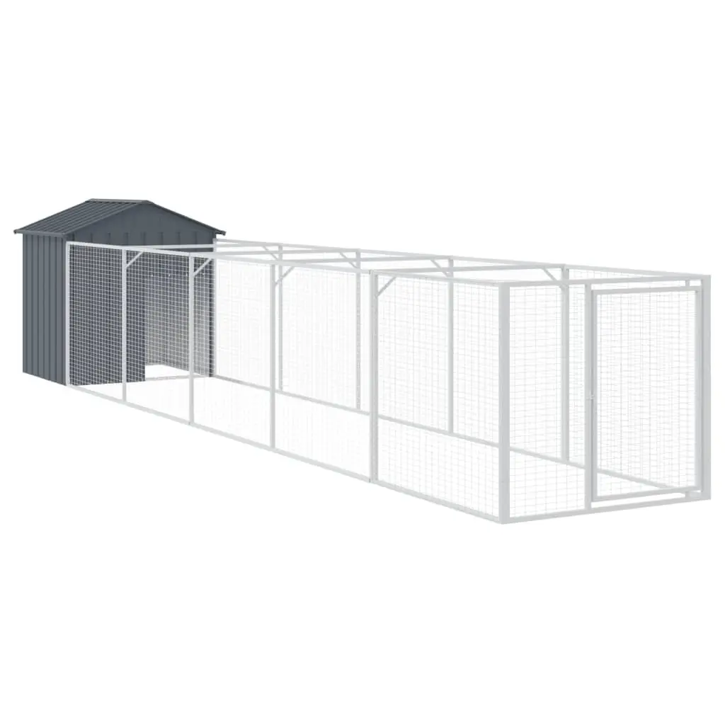Dog House with Run Galvanised Steel 117 x 609 x 123 cm Anthracite