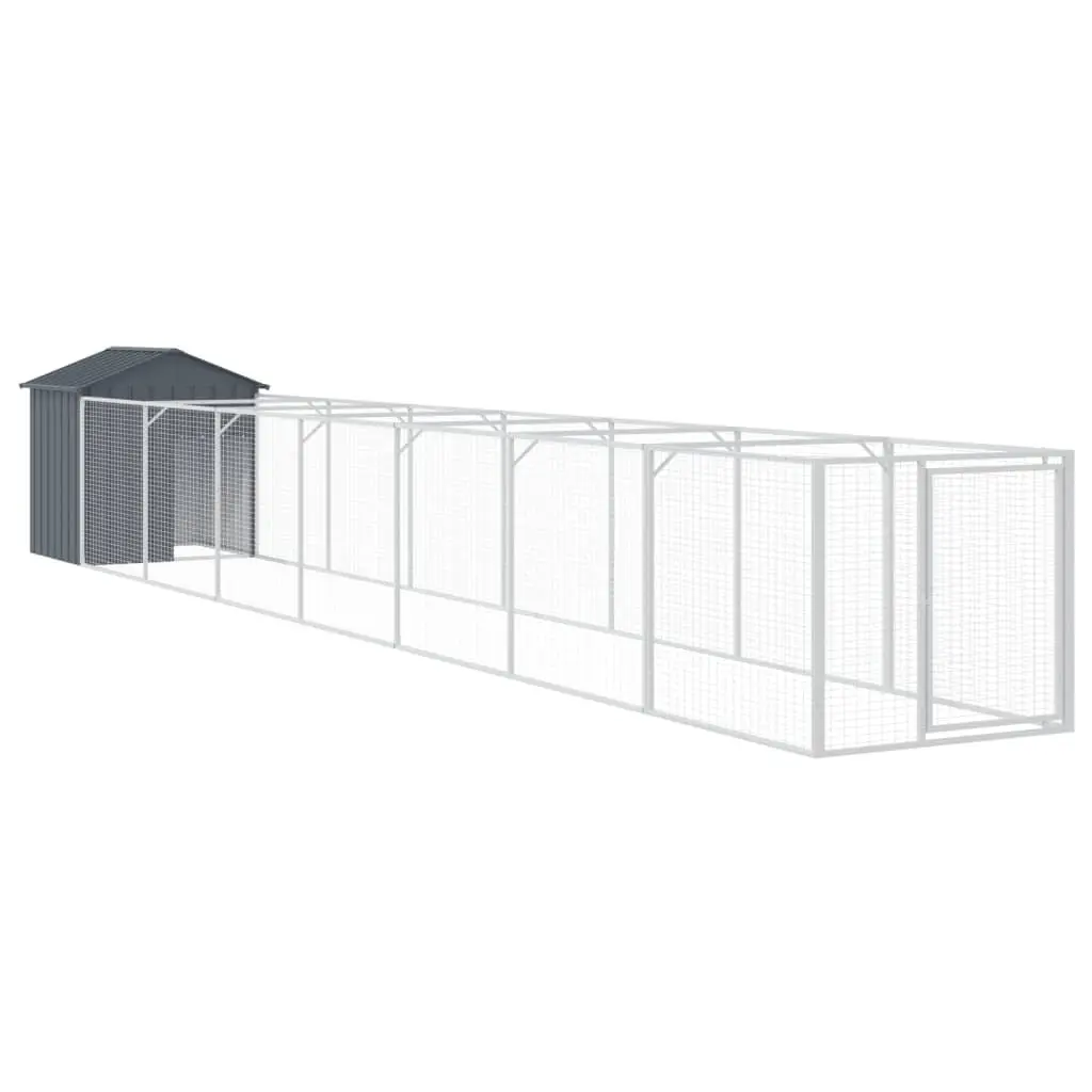 Dog House with Run Anthracite Galvanised Steel Outdoor Pet Kennel Shelter