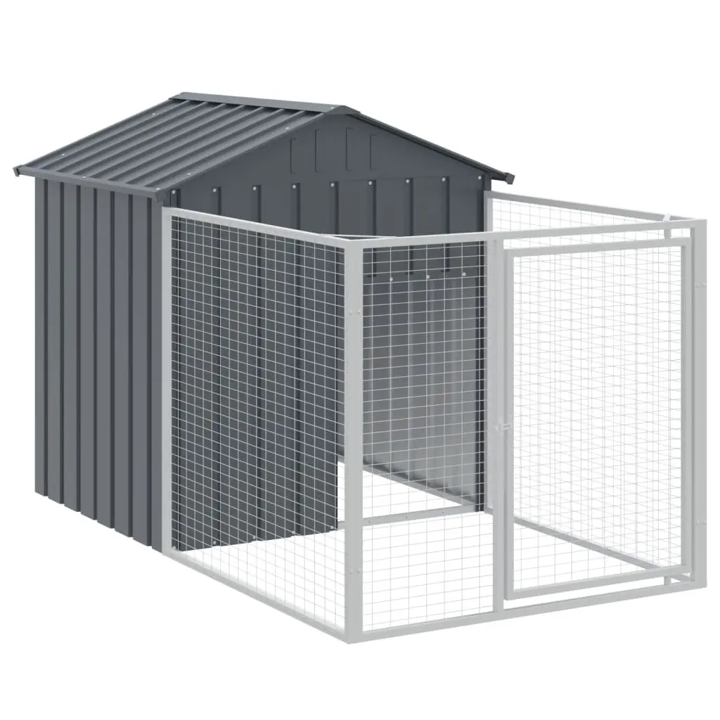 Dog House with Run Anthracite Galvanised Steel Outdoor Pet Kennel Shelter