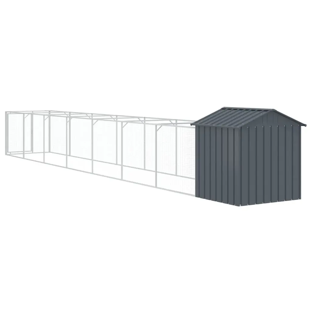 Dog House with Run Anthracite Galvanised Steel Outdoor Pet Kennel Shelter