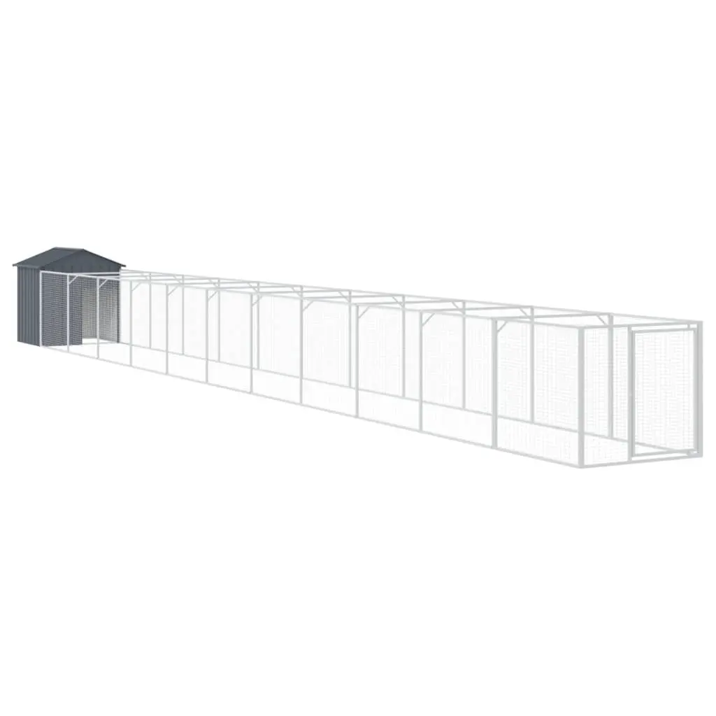 Dog House with Extended Run Anthracite Galvanised Steel Outdoor Pet Cage Shelter