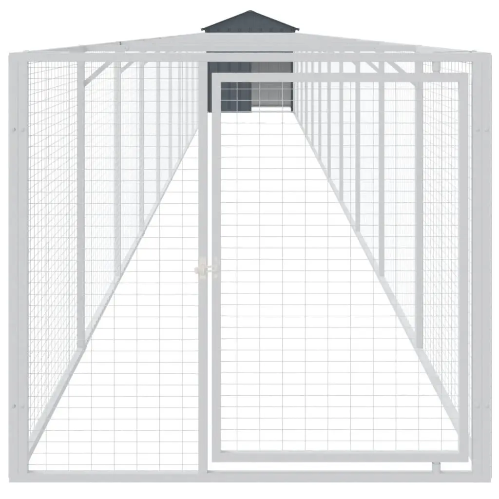 Dog House with Extended Run Anthracite Galvanised Steel Outdoor Pet Cage Shelter