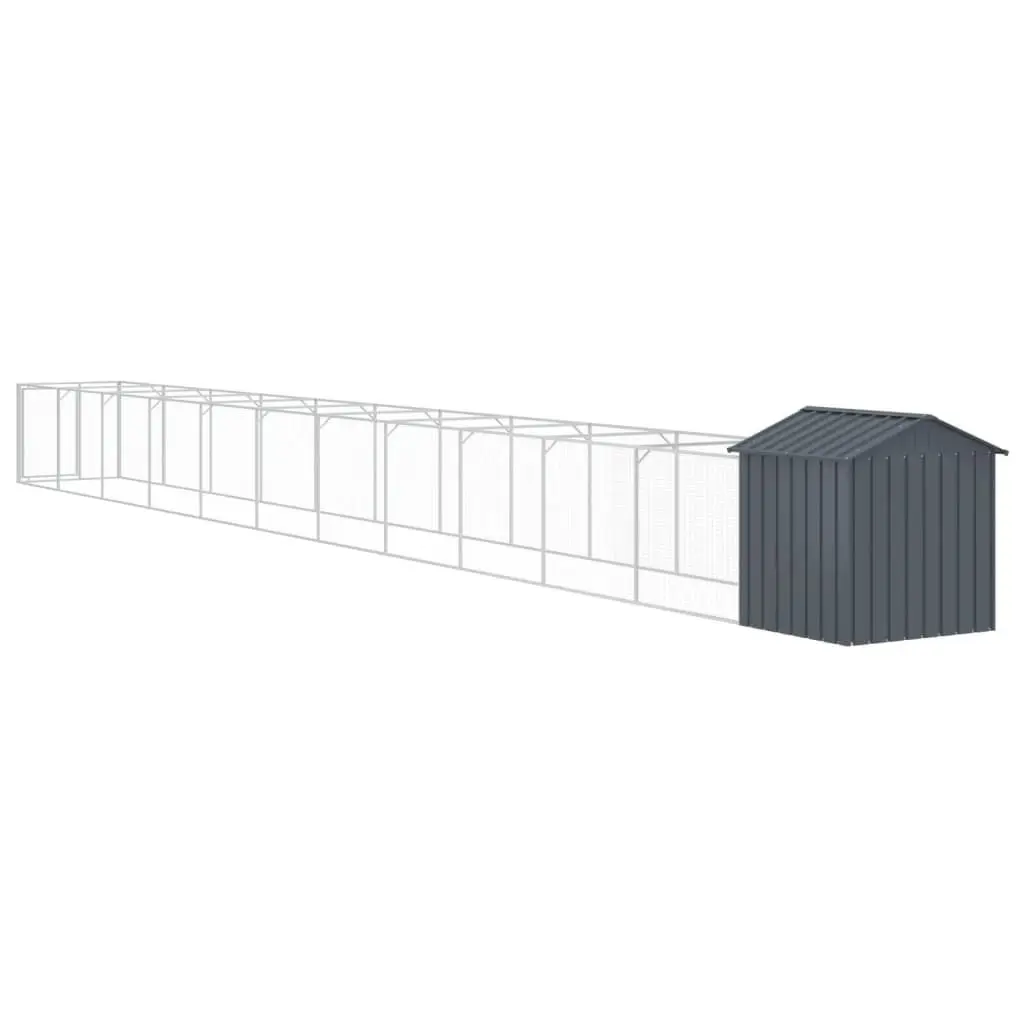 Dog House with Extended Run Anthracite Galvanised Steel Outdoor Pet Cage Shelter