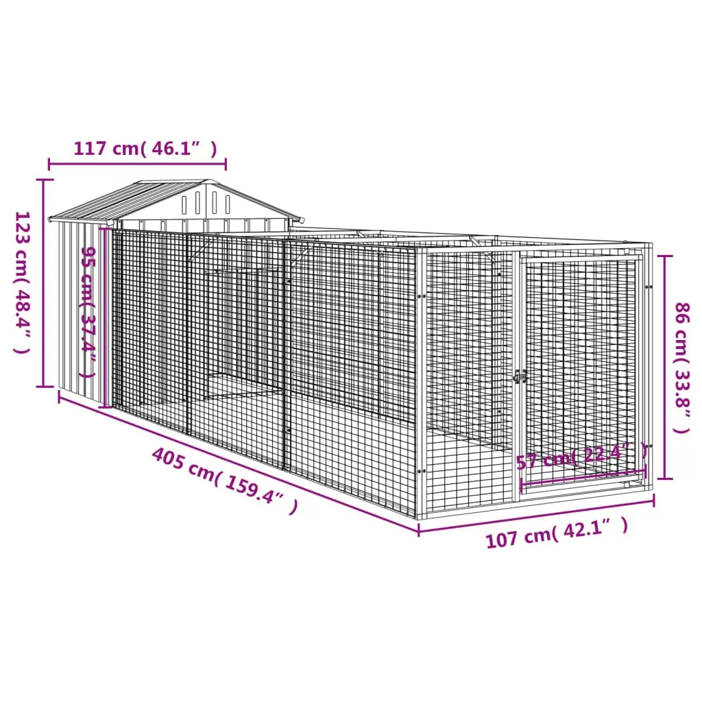 Dog House Galvanised Steel Large Grey with Run