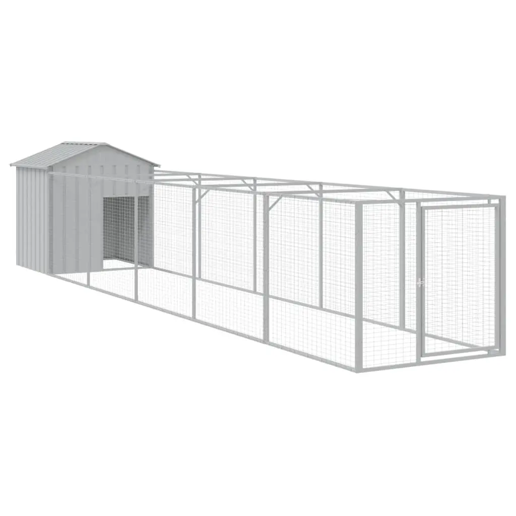 Dog House with Run Mesh Extended Enclosure Galvanised Steel Grey Pet Pen