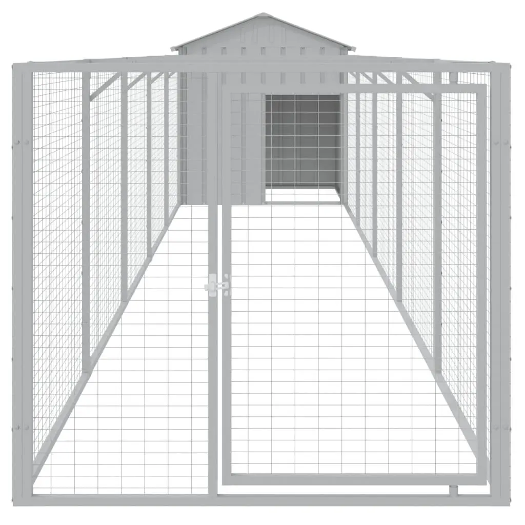 Dog House with Run Mesh Extended Enclosure Galvanised Steel Grey Pet Pen