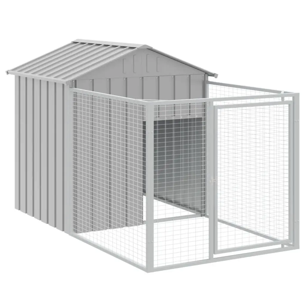 Dog House with Run Mesh Extended Enclosure Galvanised Steel Grey Pet Pen