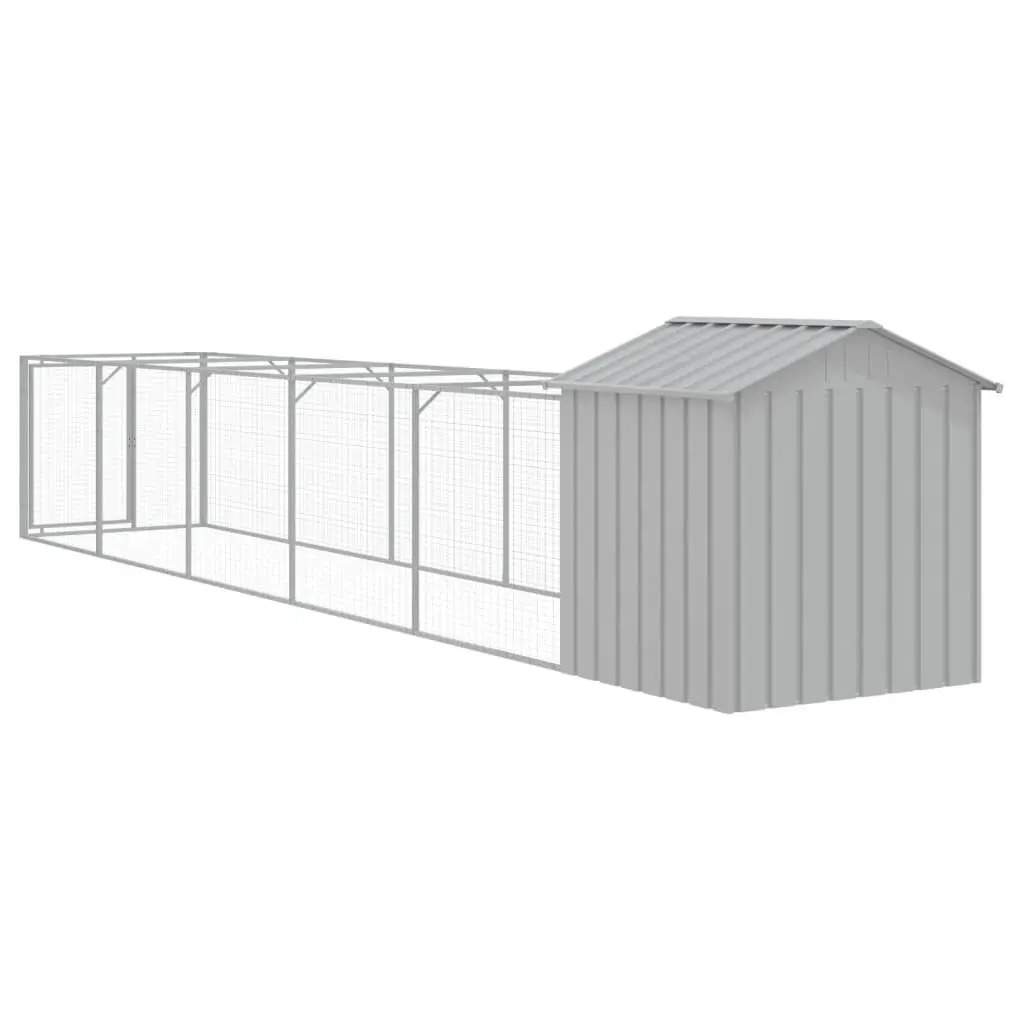 Dog House with Run Mesh Extended Enclosure Galvanised Steel Grey Pet Pen