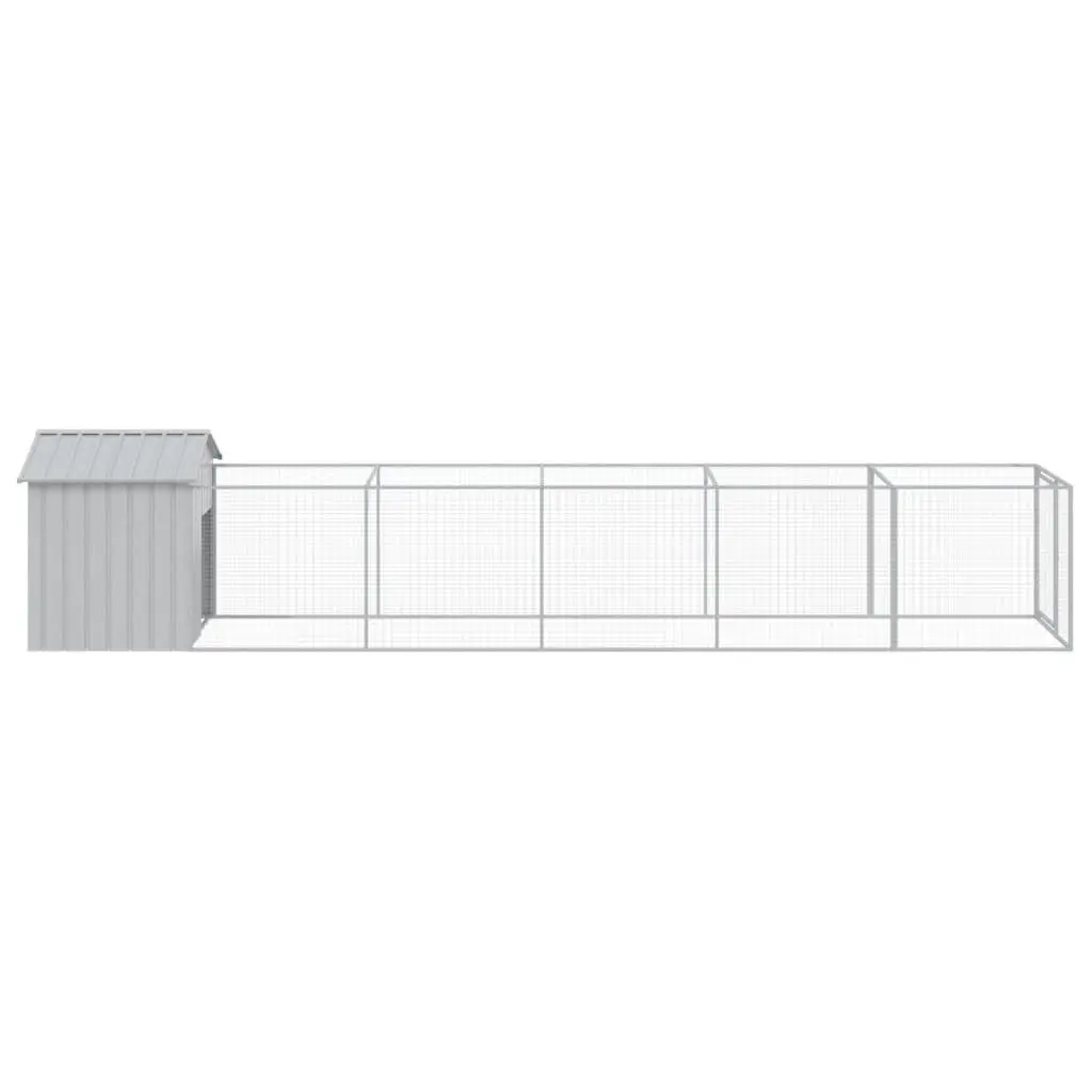 Dog House with Run Mesh Extended Enclosure Galvanised Steel Grey Pet Pen
