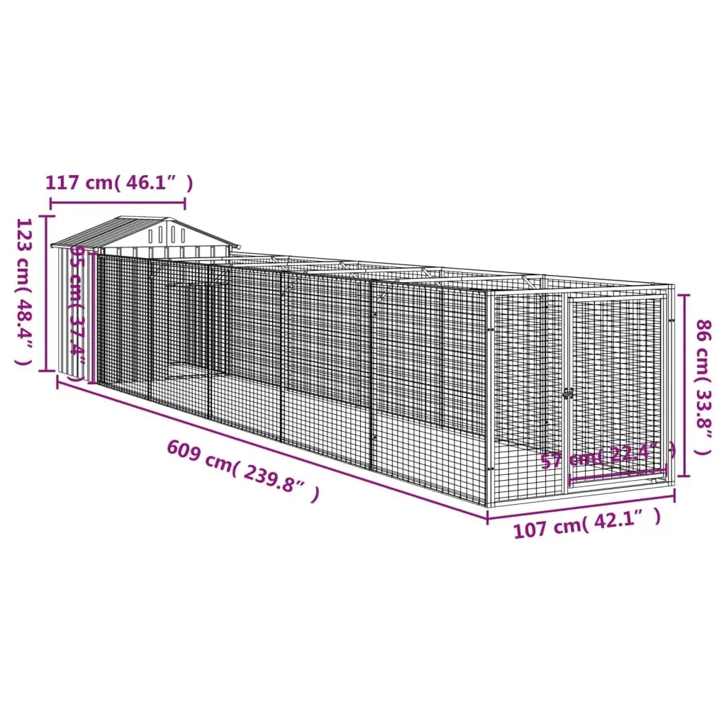 Dog House with Run Mesh Extended Enclosure Galvanised Steel Grey Pet Pen