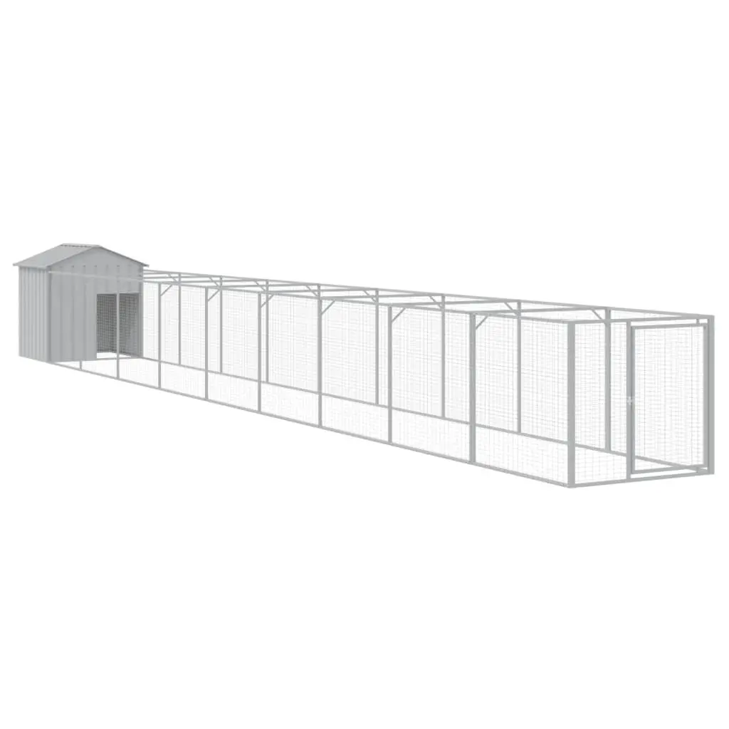 Dog House with Run Galvanised Steel Light Grey Outdoor 117 x 1017 x 123 cm