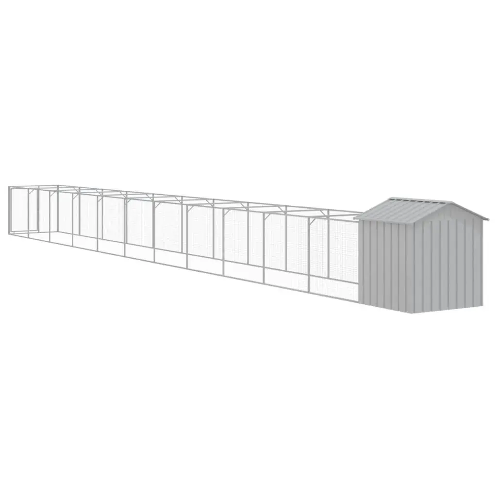 Dog House with Run Mesh Design Galvanised Steel Outdoor Pet Kennel Shelter Grey