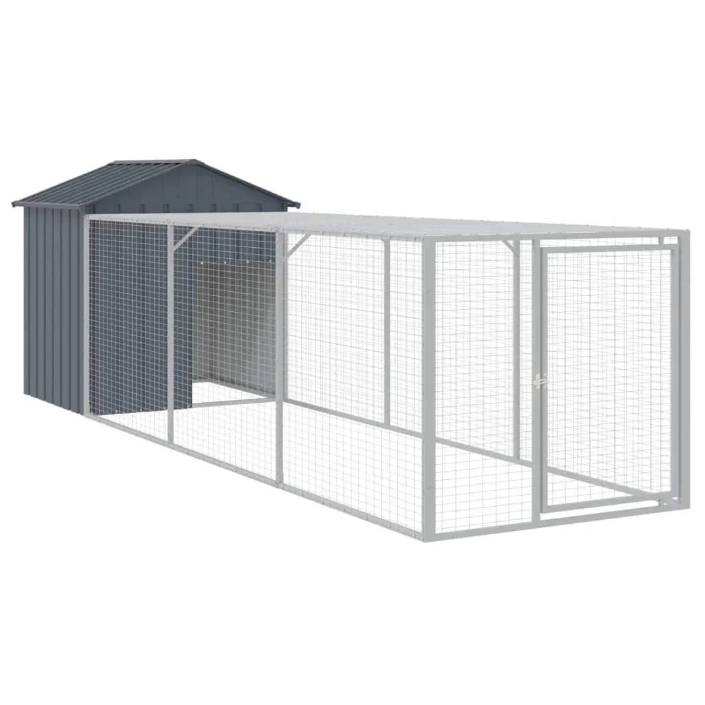Chicken Coop Anthracite Galvanised Steel 117x405x123cm with Extended Run for Hens and Small Animals