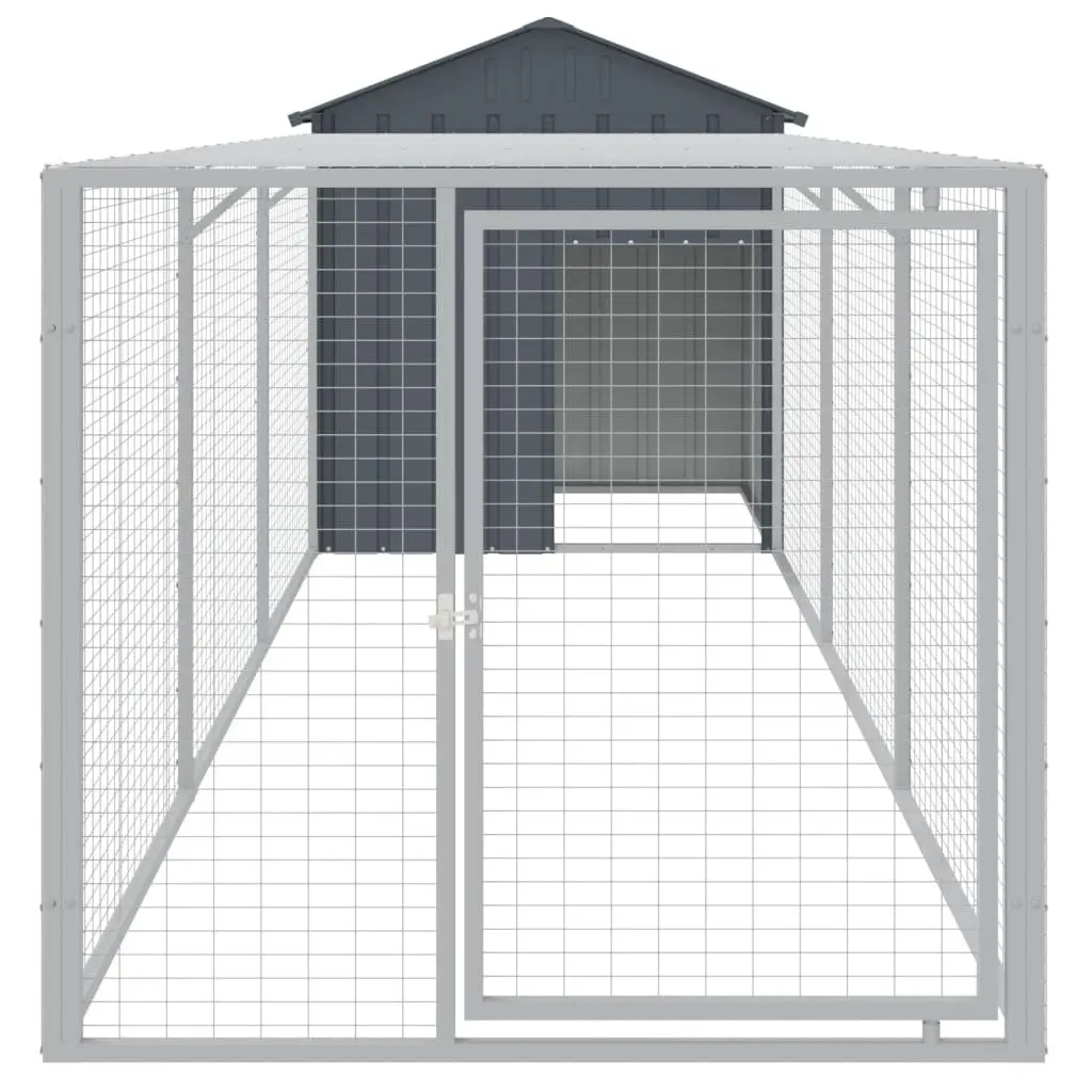 Chicken Coop Anthracite Galvanised Steel 117x405x123cm with Extended Run for Hens and Small Animals