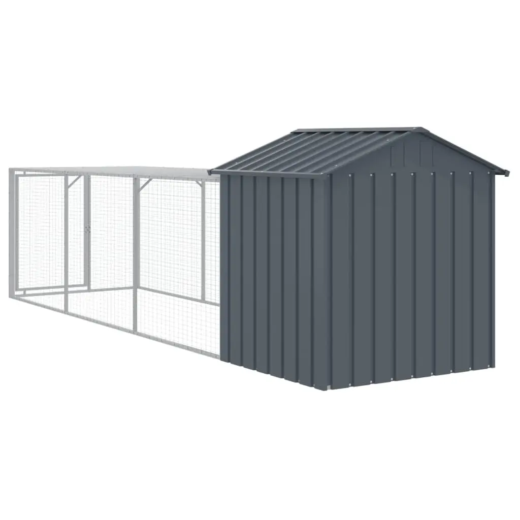 Chicken Coop Anthracite Galvanised Steel 117x405x123cm with Extended Run for Hens and Small Animals