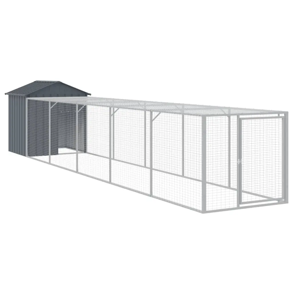 Chicken Coop with Run Galvanised Steel Anthracite 117x609x123cm Durable Hen House for Backyard Poultry